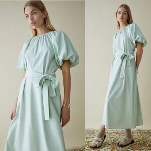 NWT Reformation Lloyd Puff Sleeve Belted Midi Dress in Pistachio Green Size XS